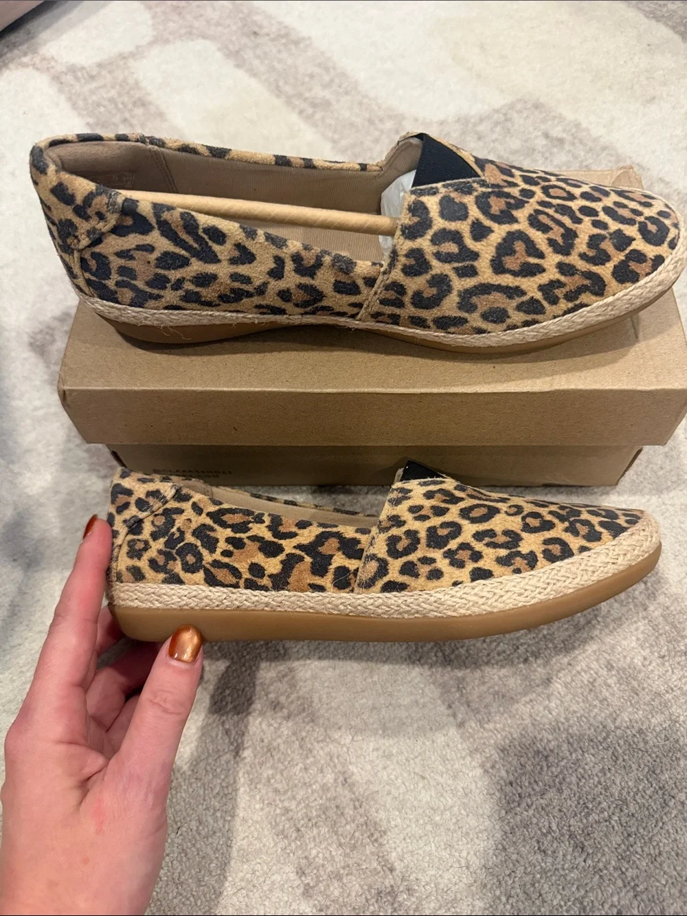 Clarks Leopard Print Espadrilles in Tan and Black